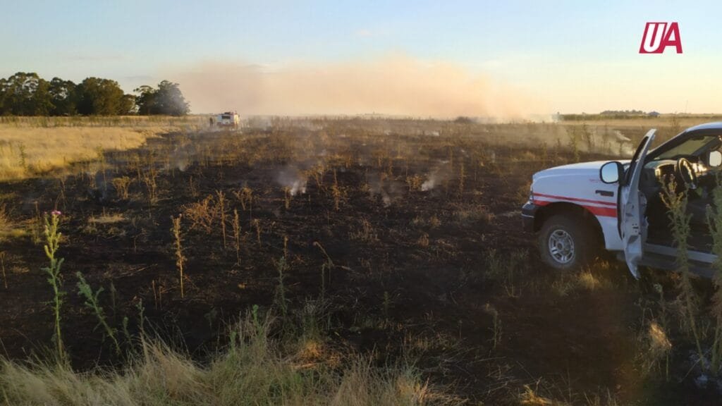 Bomberos trabajó en un incendio de pastos en un campo
