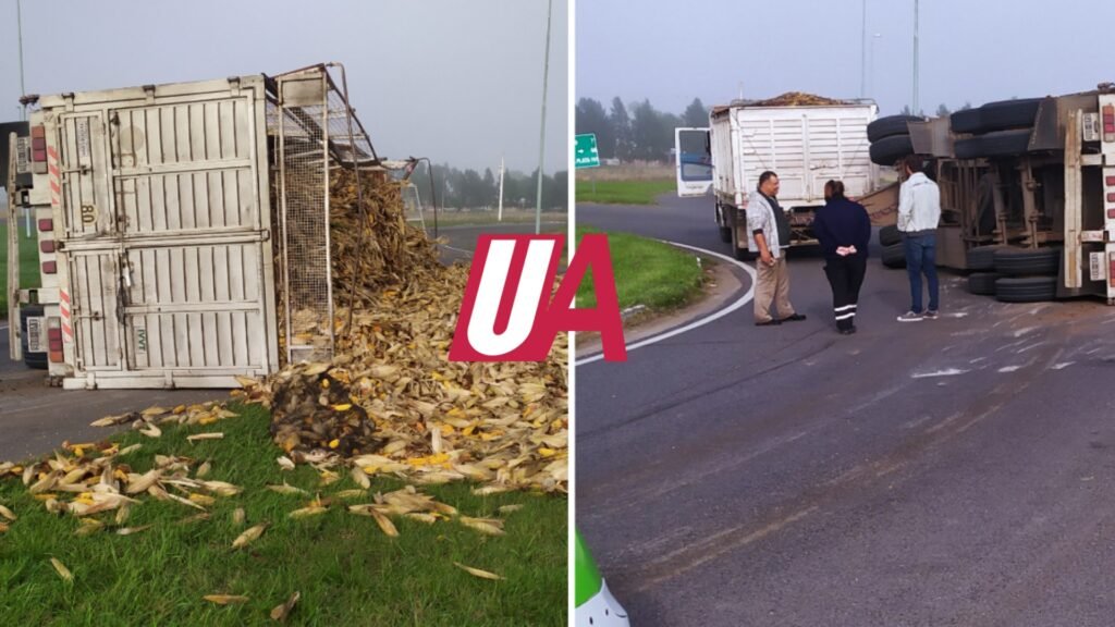 Un camión volcó su acoplado en la rotonda de Rutas 29 y 50