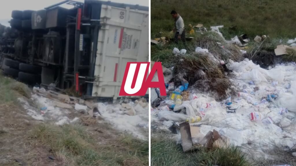 Volcó un camión en Ruta 29 y perdió parte de su carga