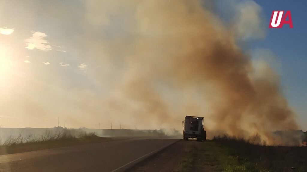 Bomberos trabajó en un incendio de pastizales sobre Ruta 50