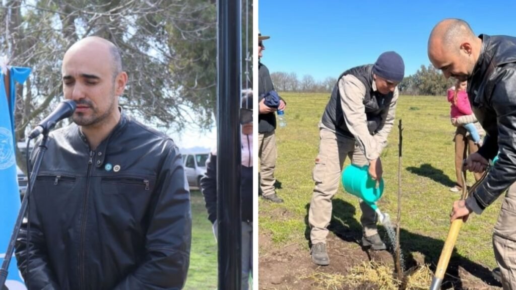 Abel Pintos sembró 2 mil árboles y cantó el himno junto a estudiantes de escuelas rurales