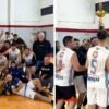 Jugadores del seleccionado mayor de básquet de Ayacucho celebrando el título del Torneo Regional de Desarrollo.