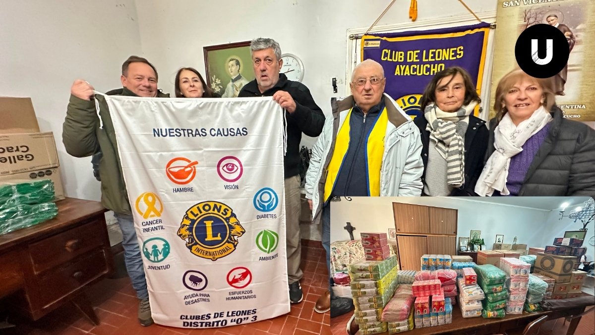 Integrantes del Club de Leones realizan una donación de alimentos a Vicentino en Ayacucho.