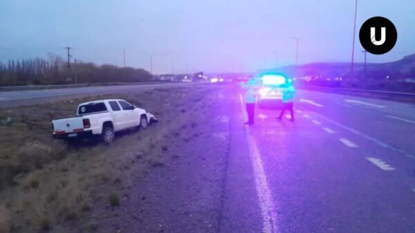 Volkswagen Amarok que sufrió un despiste sobre la Ruta Nacional 22 cerca de Villa Regina.