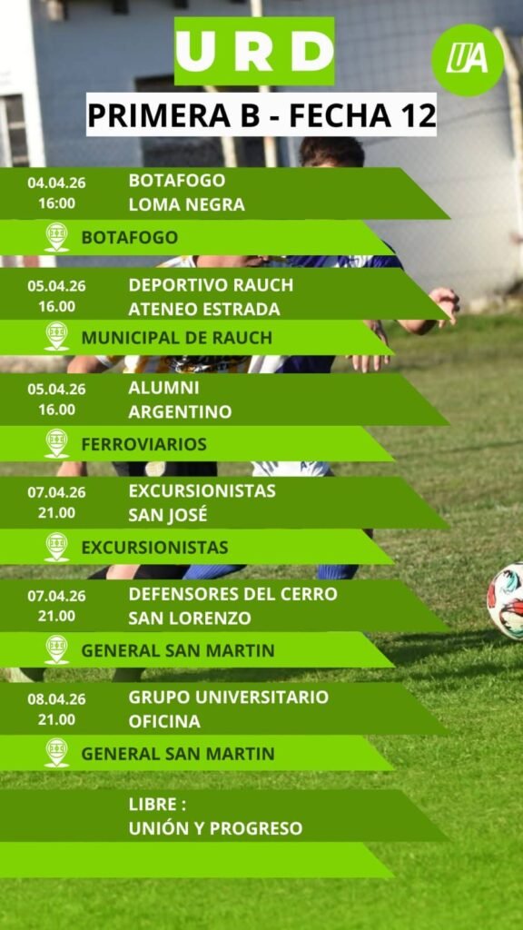 Fixture de la Primera B de la URD con partidos y horarios de la fecha