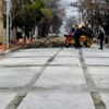 Sector de una obra de pavimentación en Tandil donde un vehículo circuló sobre hormigón fresco y provocó daños.