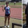 Valentina Denaro junto a su papá durante un entrenamiento o una competencia de atletismo.